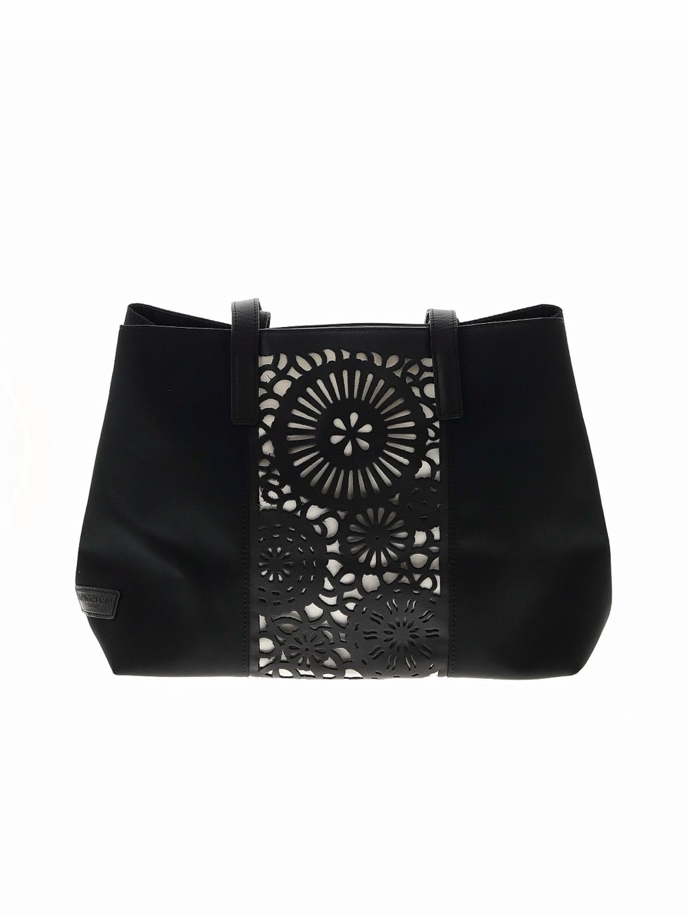 Longchamp Black Floral Cutout Tote